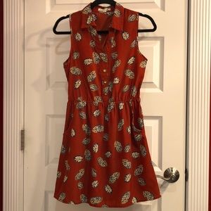 Silky Orange and Teal Leaf Pattern Dress by Mine